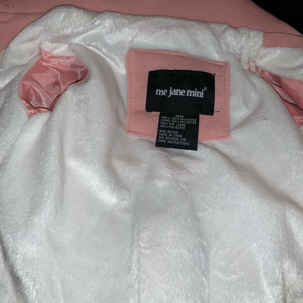 Pink Pea Coat Bow Back with Buttons Fur Lining - Picture 7 of 7